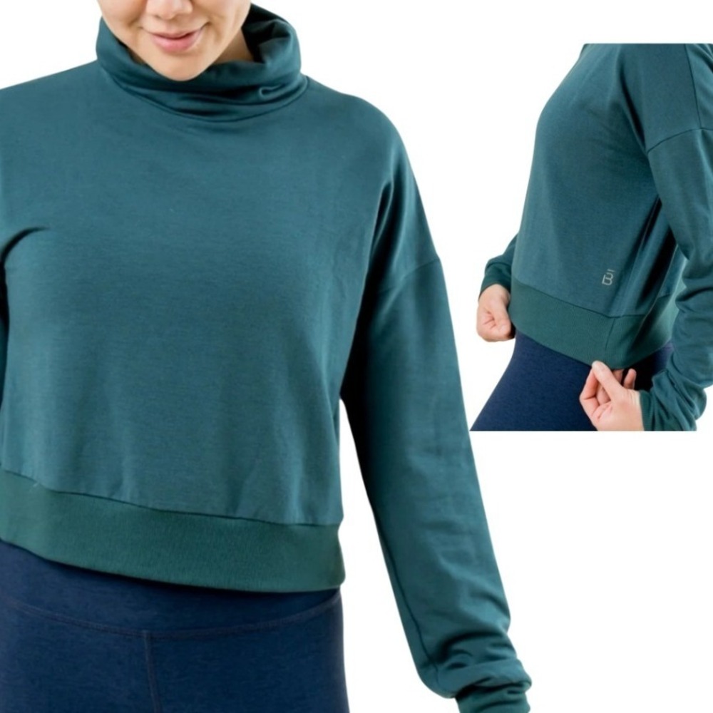 Beyond Yoga x barre3 Cowl Neck Cropped Athletic Pullover Teal Green Womens Large